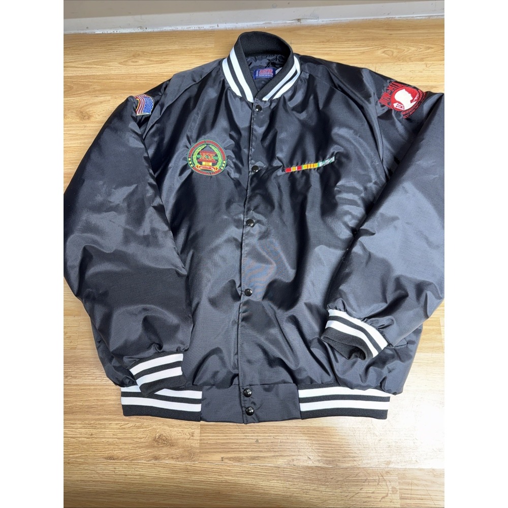 Illinois Vietnam Memorial Black Satin Bomber Jacket Men's‎ 2xl Made In USA